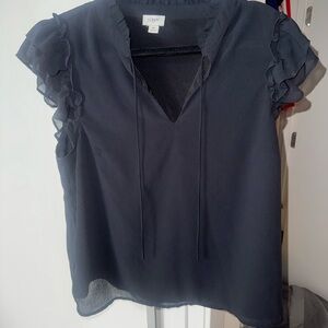 J. Crew Black Ruffle Sleeve Blouse